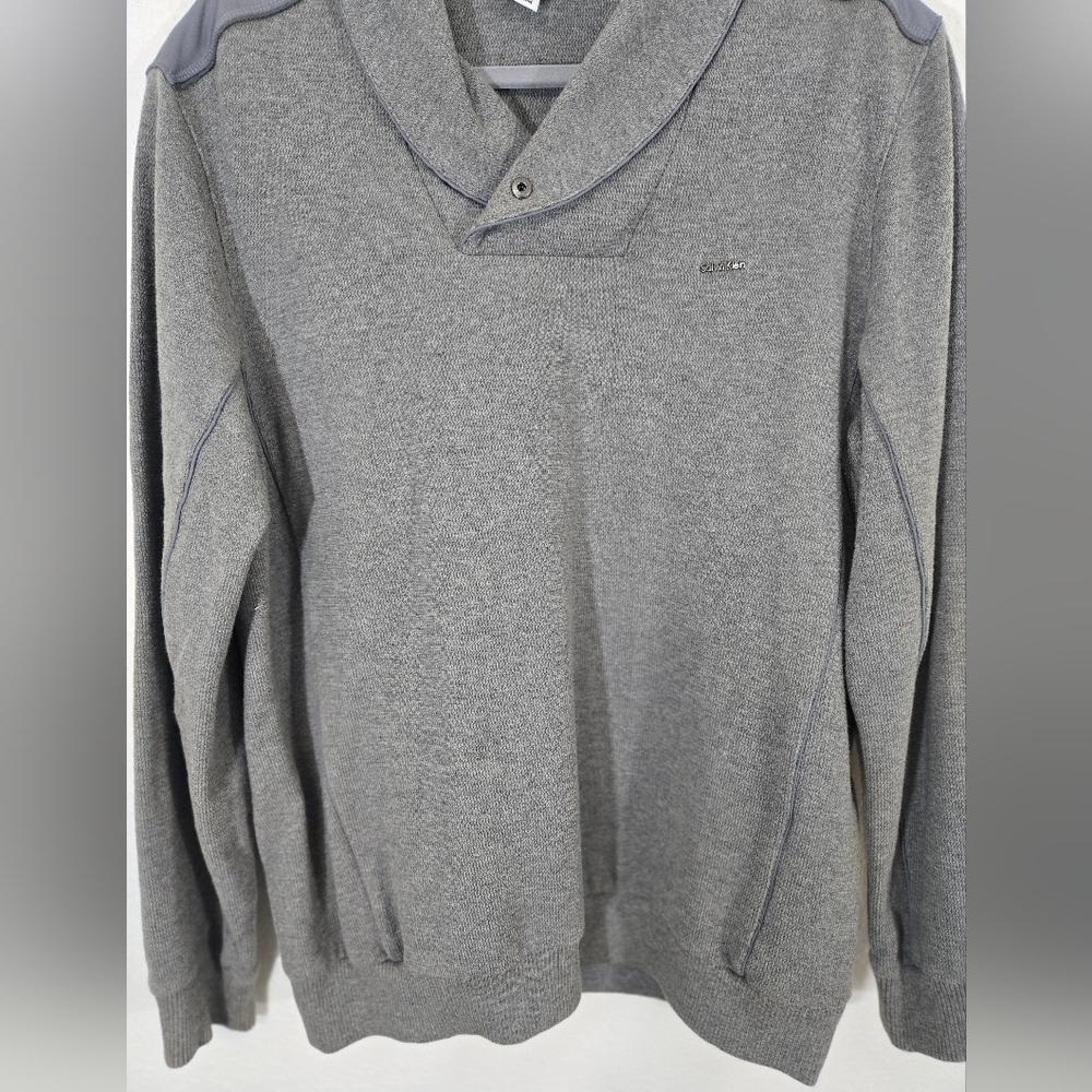 Calvin Klein Light Gray Men's Shawl Neckline Sweater Work Preppy Academia, L - Picture 3 of 10